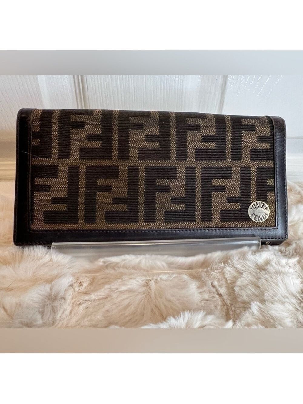 FENDI ZUCCA CANVAS SIGNATURE CONTINENTAL LEATHER LONG WALLET